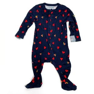 old navy • Unisex Sleep & Play Footed baby onesie blue hearts rainbow • 6-9m